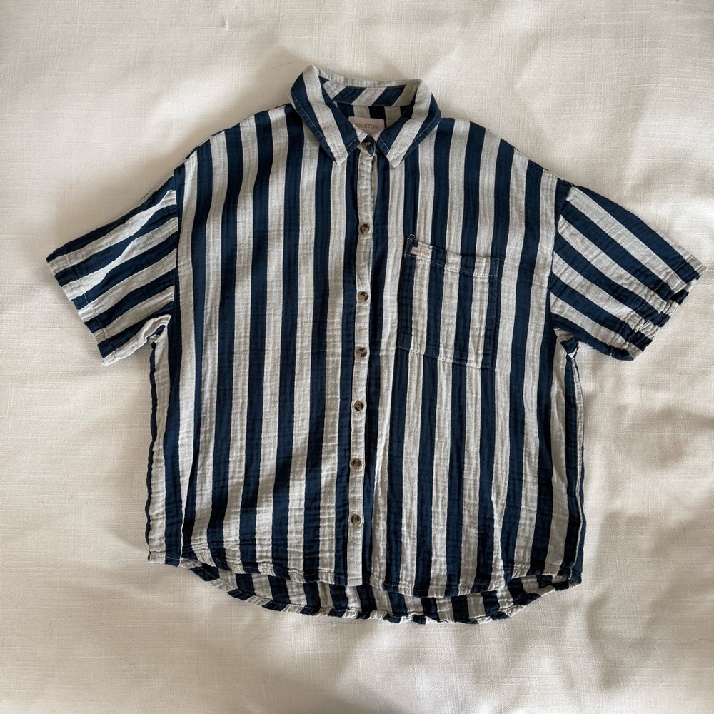 Brixton Mykonos Blue and White Striped Boyfriend SS Woven Shirt
